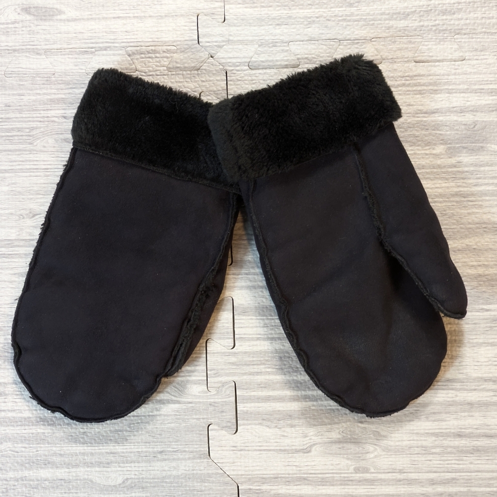 Vintage Talbots Women's Faux Suede Fur Winter Mttens Black Washable Warm 1 Size